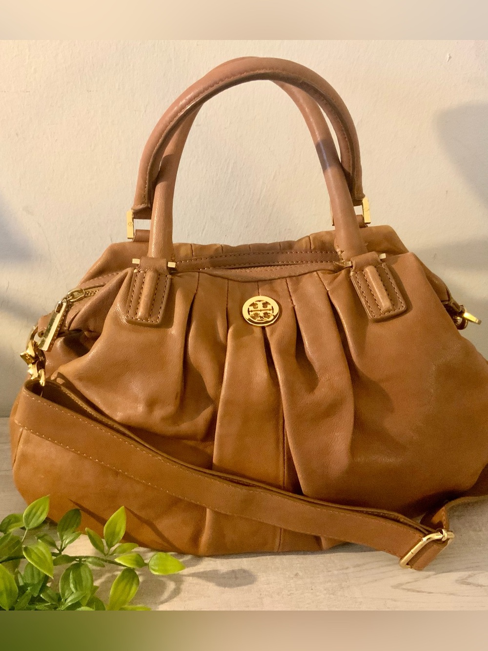 TORY BURCH VERONA SATCHEL CROSSBODY BAG COGNAC BARK LEATHER